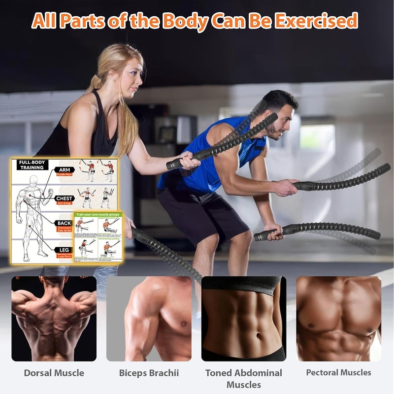 Faluded حبال المعركة اللاسلكية، حبال المعركة المحمولة بدون حبال لتمارين HIIT، معدات تدريب لصالة الألعاب الرياضية المنزلية، تدريب القلب والعضلات، تمرين عضلي منخفض التأثير مع قفازات غير قابلة للانزلاق، سوار ودليل - Image 3